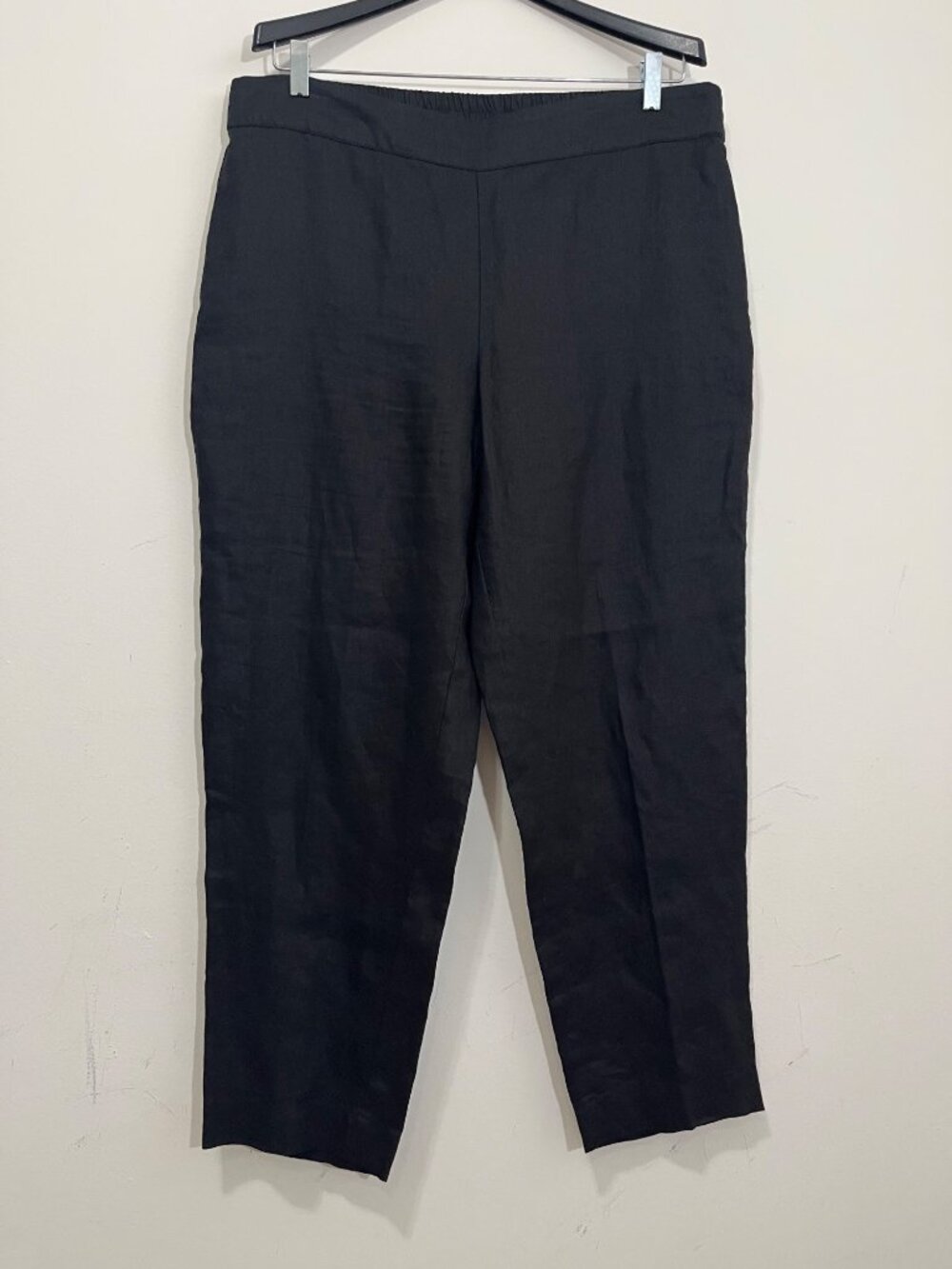 Eileen Fisher 100% Organic Linen Black Ankle Tapered Pant Pull On L Minimalist